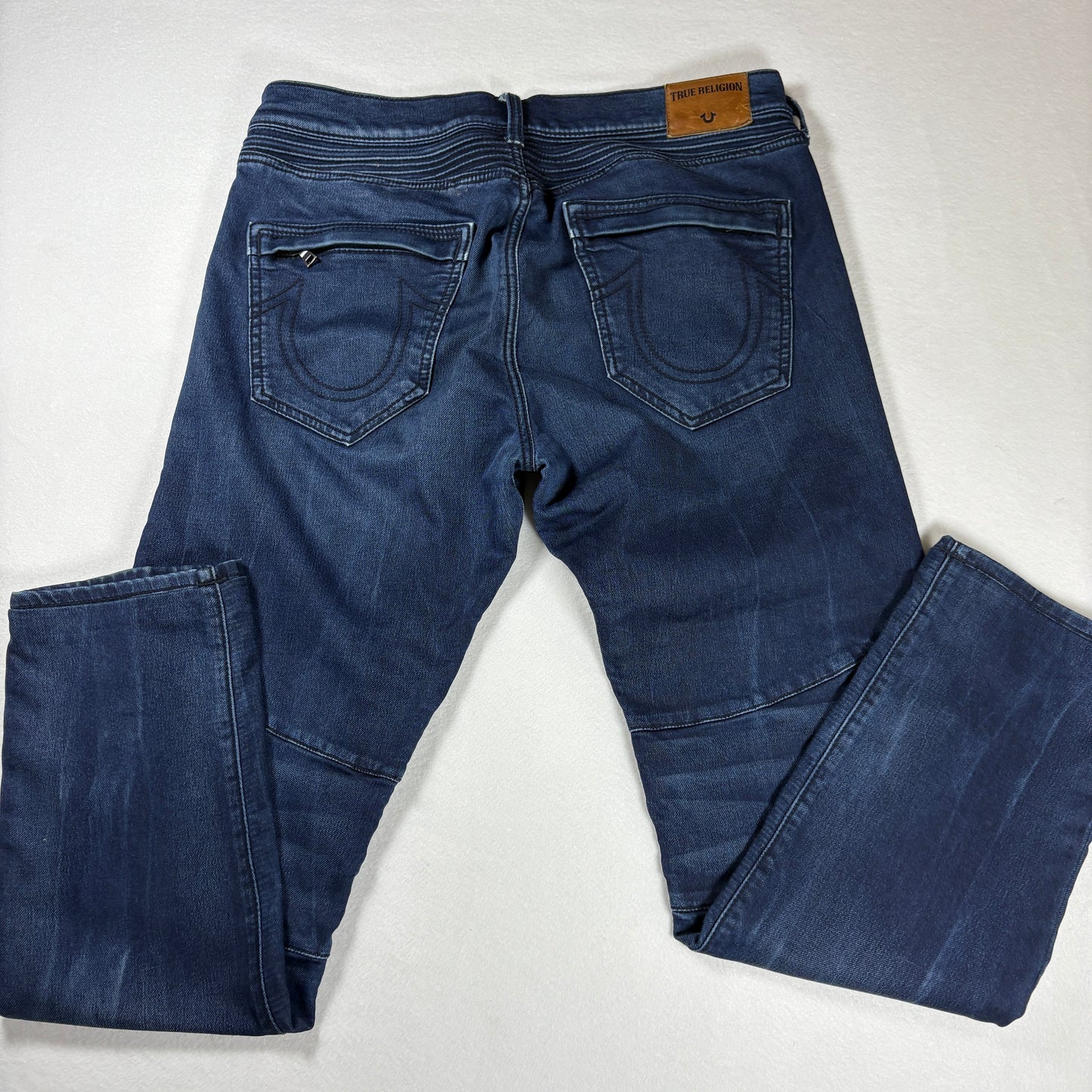 True Religion Jeans Mens 33 Rocco Relaxed Skinny Moto Biker Dark Wash Denim