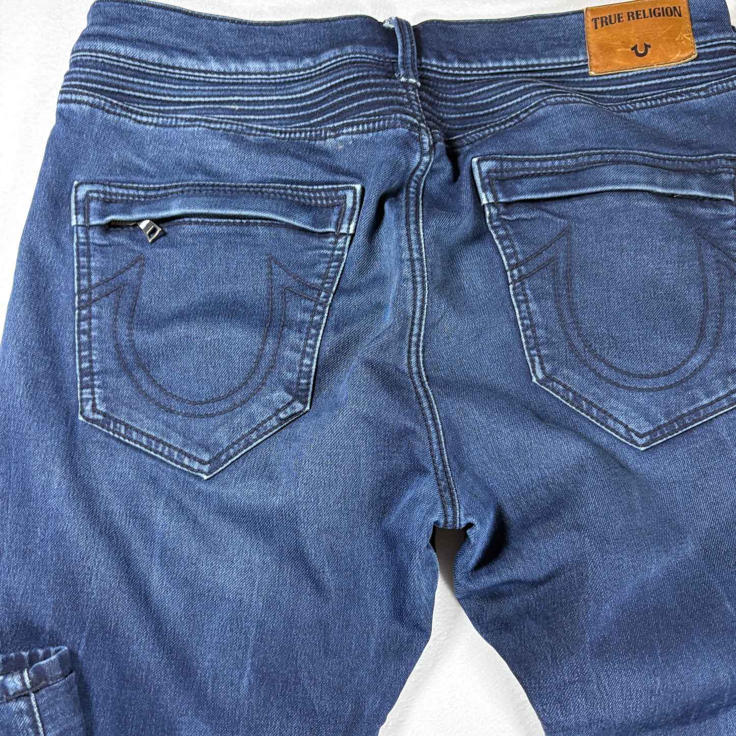 True Religion Jeans Mens 33 Rocco Relaxed Skinny Moto Biker Dark Wash Denim