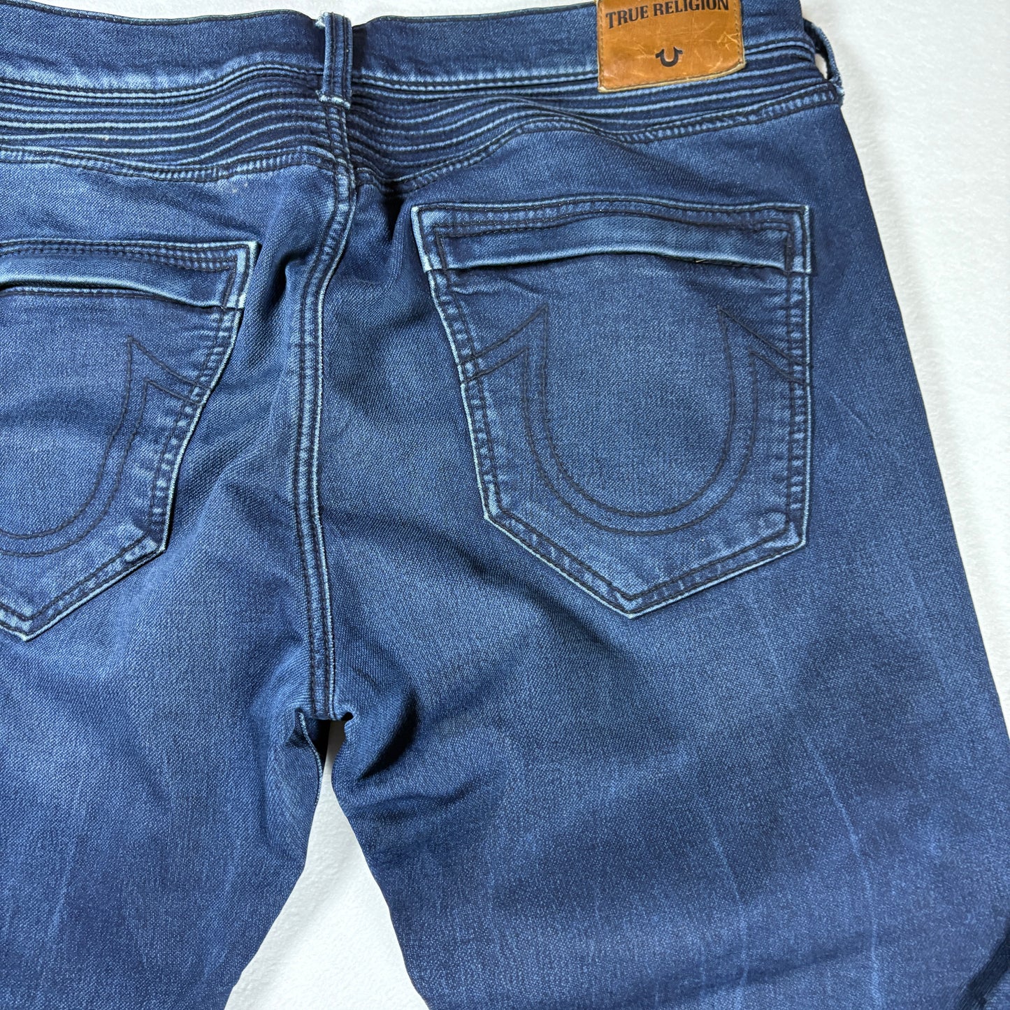 True Religion Jeans Mens 33 Rocco Relaxed Skinny Moto Biker Dark Wash Denim