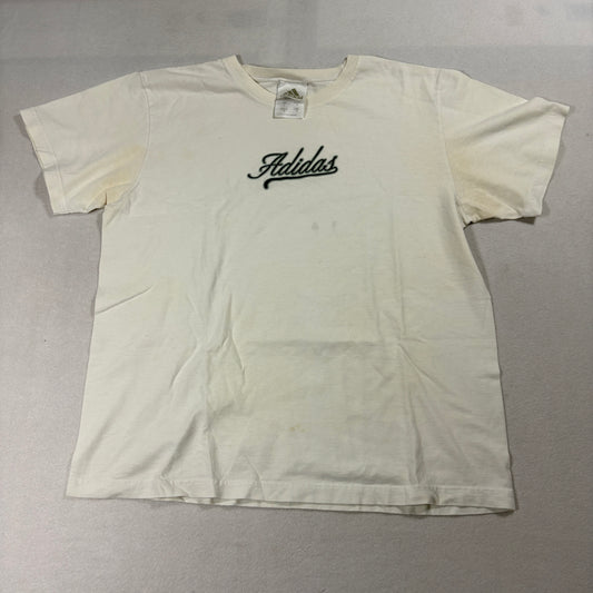 Adidas T Shirt Mens Large Cream Vintage Style Script Tee Casual Streetwear