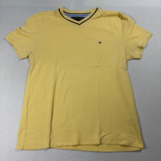 Tommy Hilfiger T Shirt Mens Small Yellow V Neck Minimal Logo Casual Classic Tee