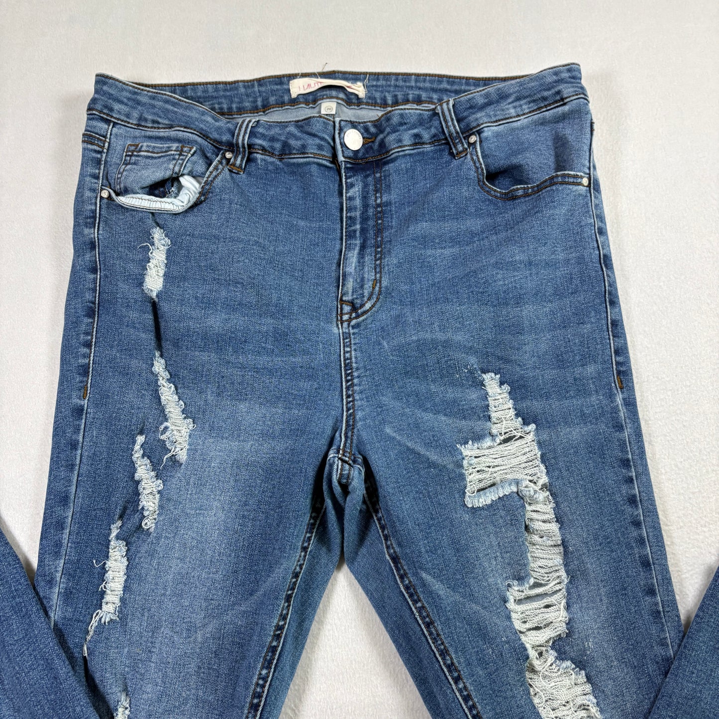 Haute Curve Womens Jeans Plus Size 20 Distressed Blue Denim Y2K Grunge Frayed