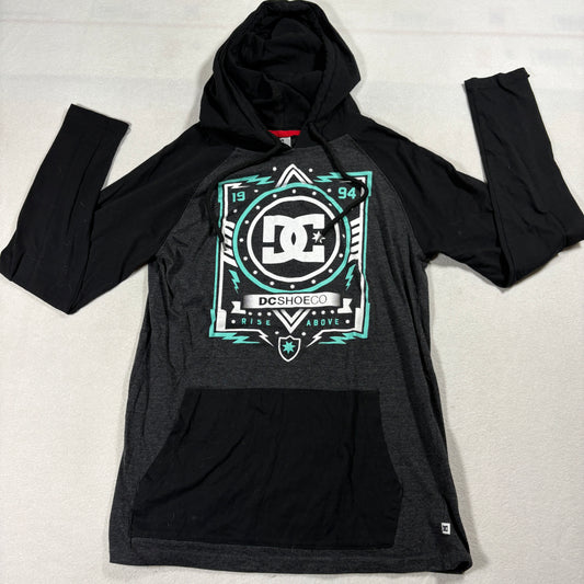 DC Shoes Hoodie Long Sleeve Mens Small Graphic Skate Streetwear Black Grey