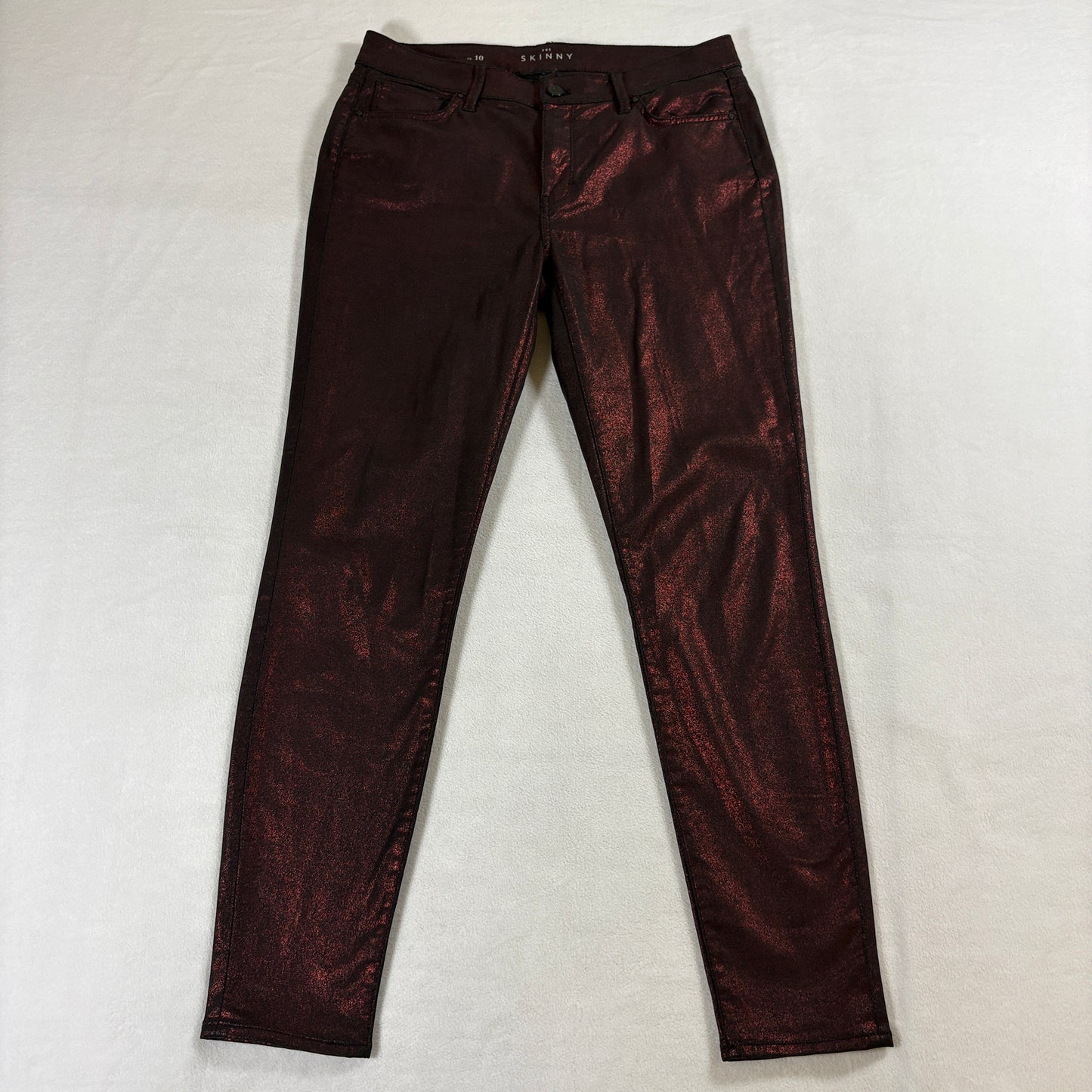 Metallic Skinny Jean Red Foil Coated White House Black Market 10 Fits Like 33X29