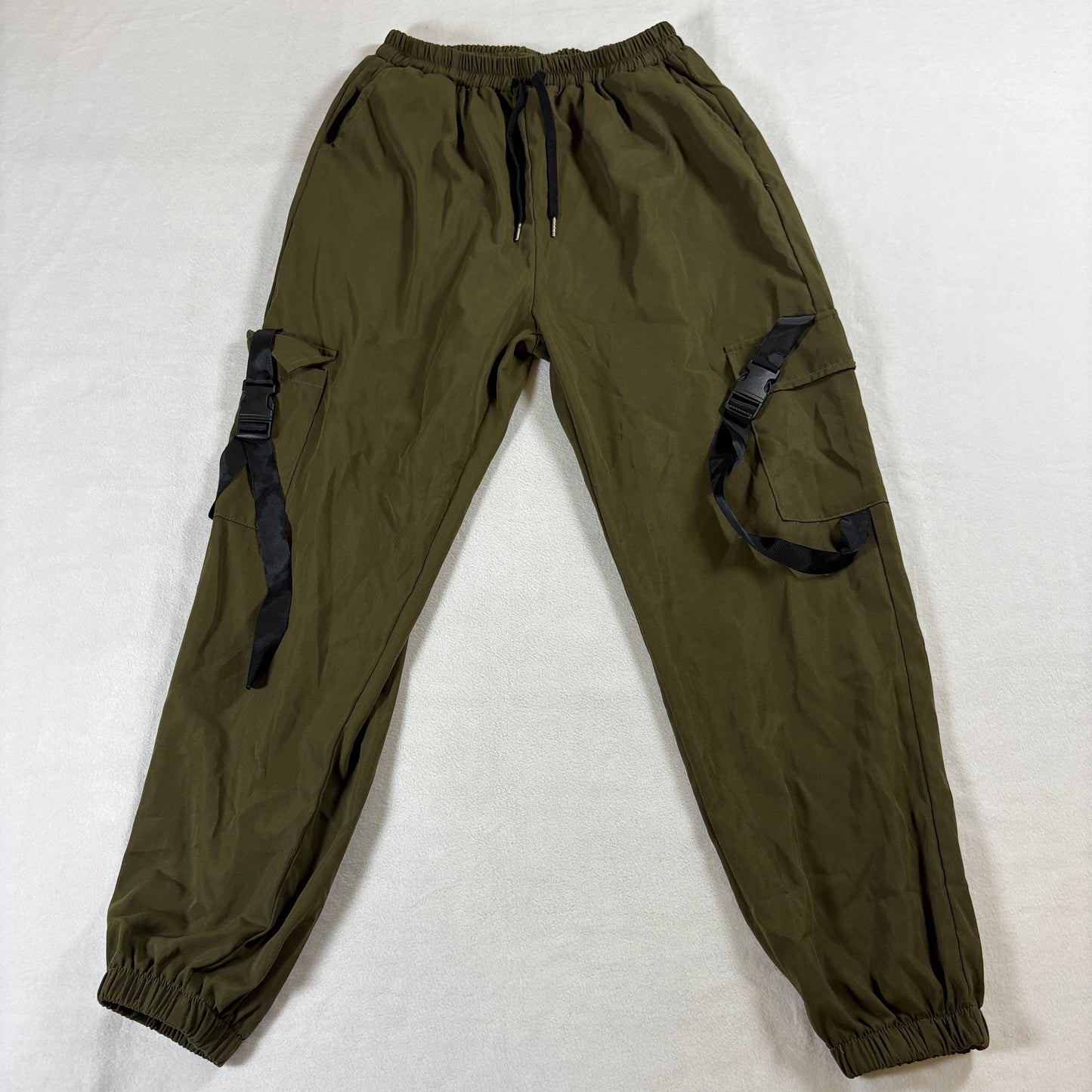 Olive Cargo Jogger Pants Streetwear Utility Strap Shein L Fits Like 25X27 Green