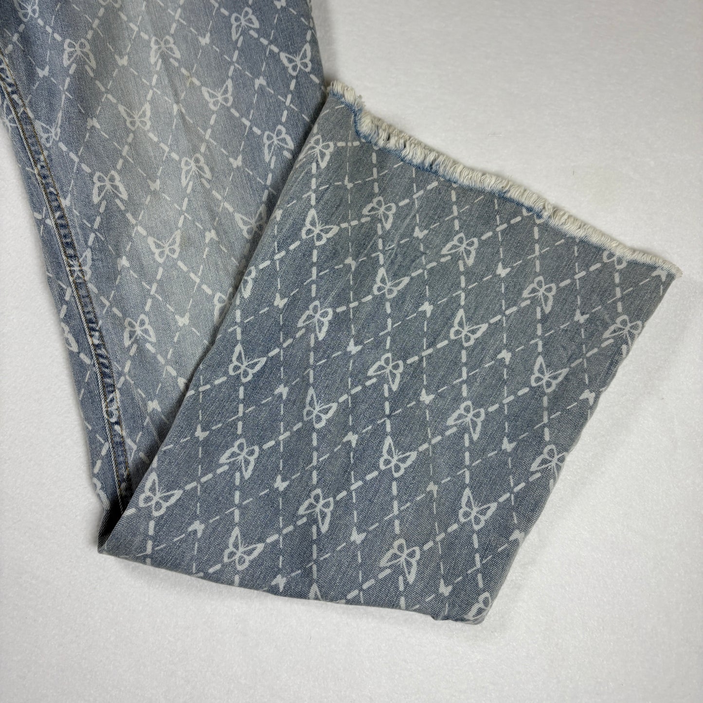 No Boundaries Jeans Womens 11 Blue Print Distressed Flare Leg Boho Y2K Denim