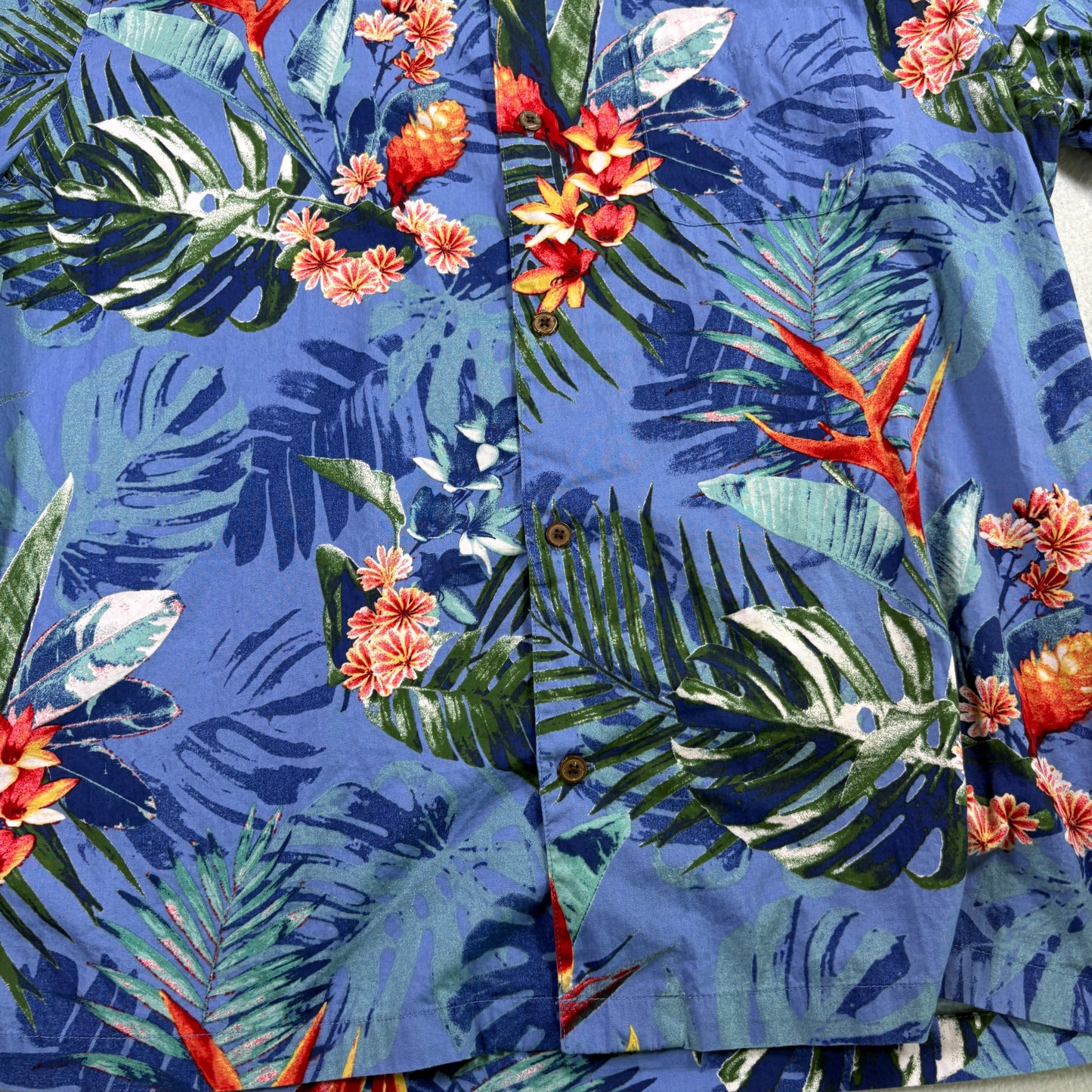 28 Palms Mens Hawaiian Shirt XL Blue Tropical Floral Aloha Button Up Vacation