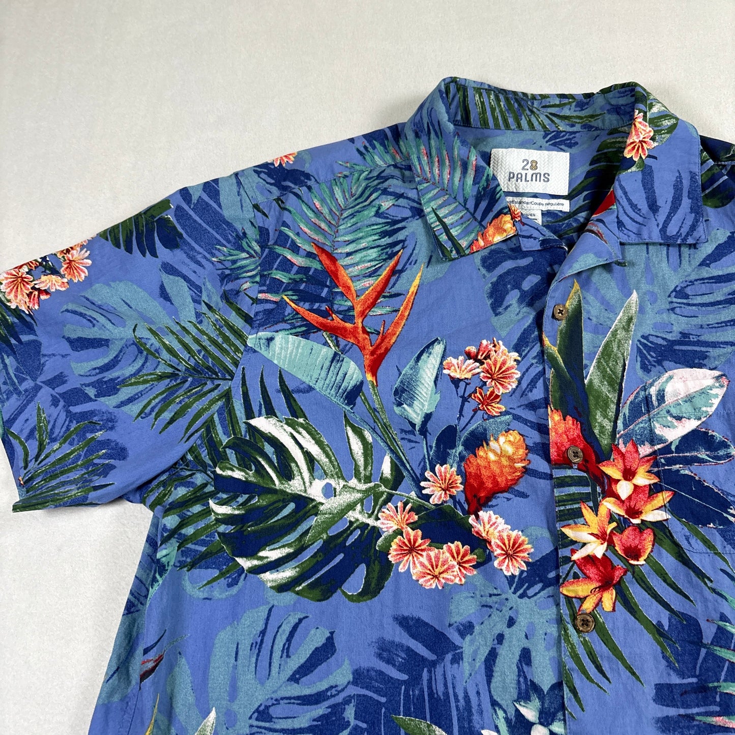 28 Palms Mens Hawaiian Shirt XL Blue Tropical Floral Aloha Button Up Vacation