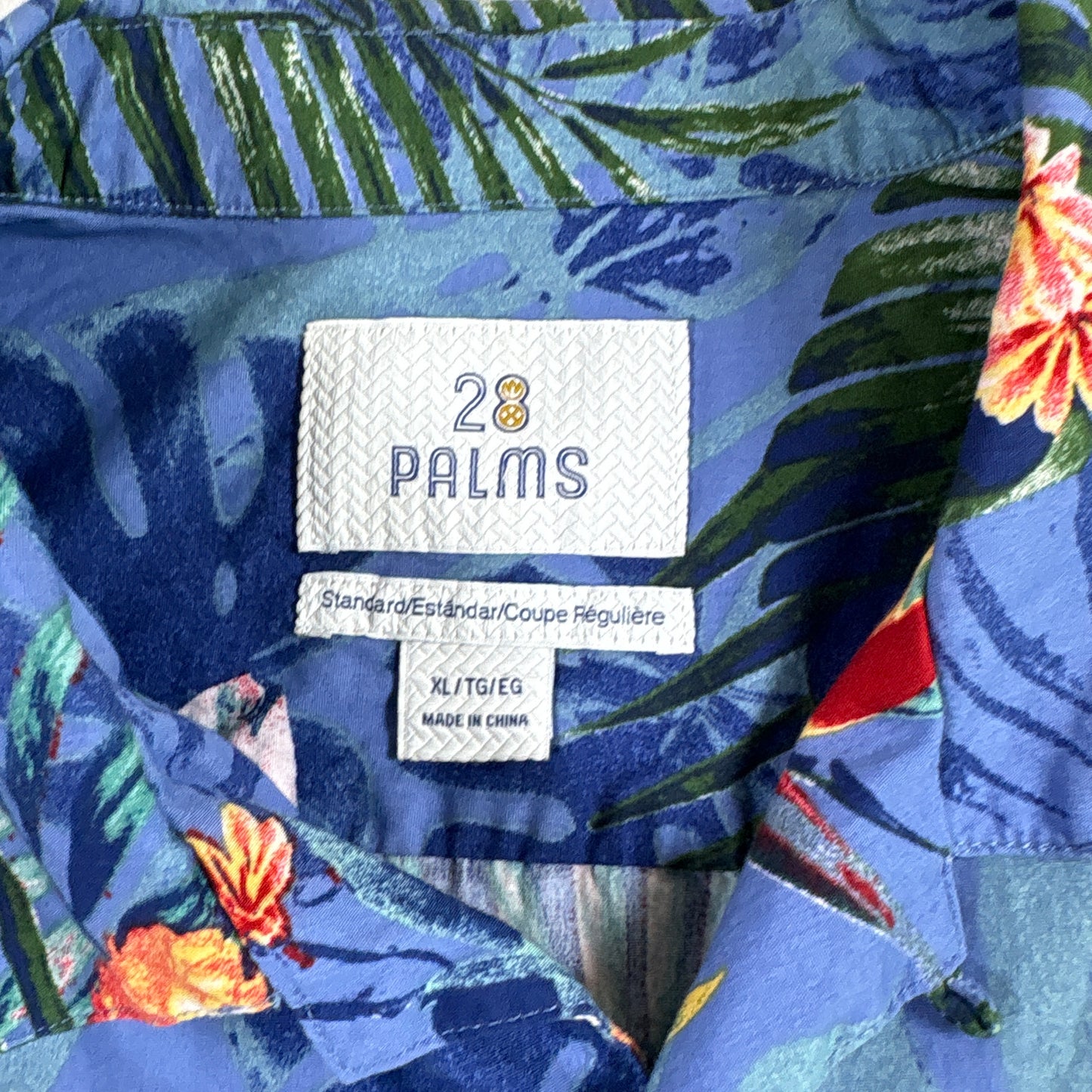 28 Palms Mens Hawaiian Shirt XL Blue Tropical Floral Aloha Button Up Vacation