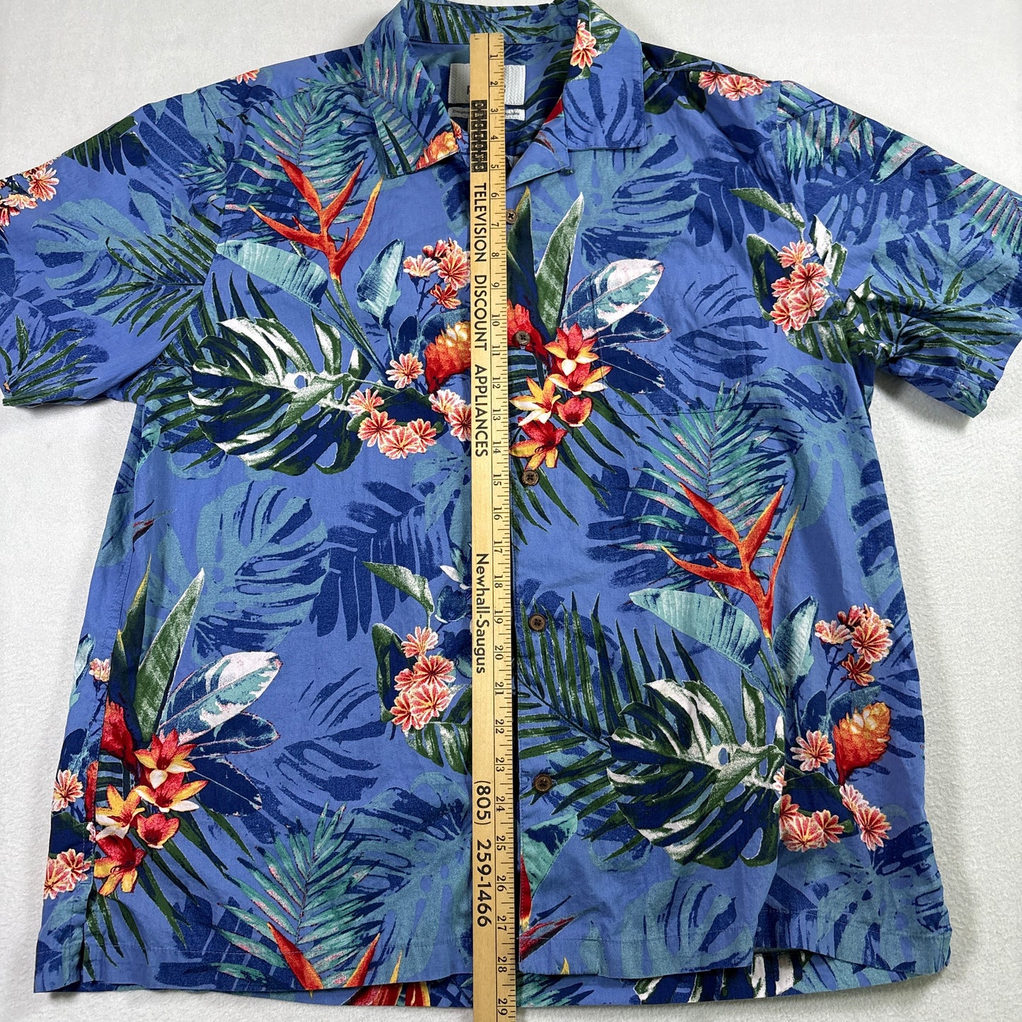 28 Palms Mens Hawaiian Shirt XL Blue Tropical Floral Aloha Button Up Vacation