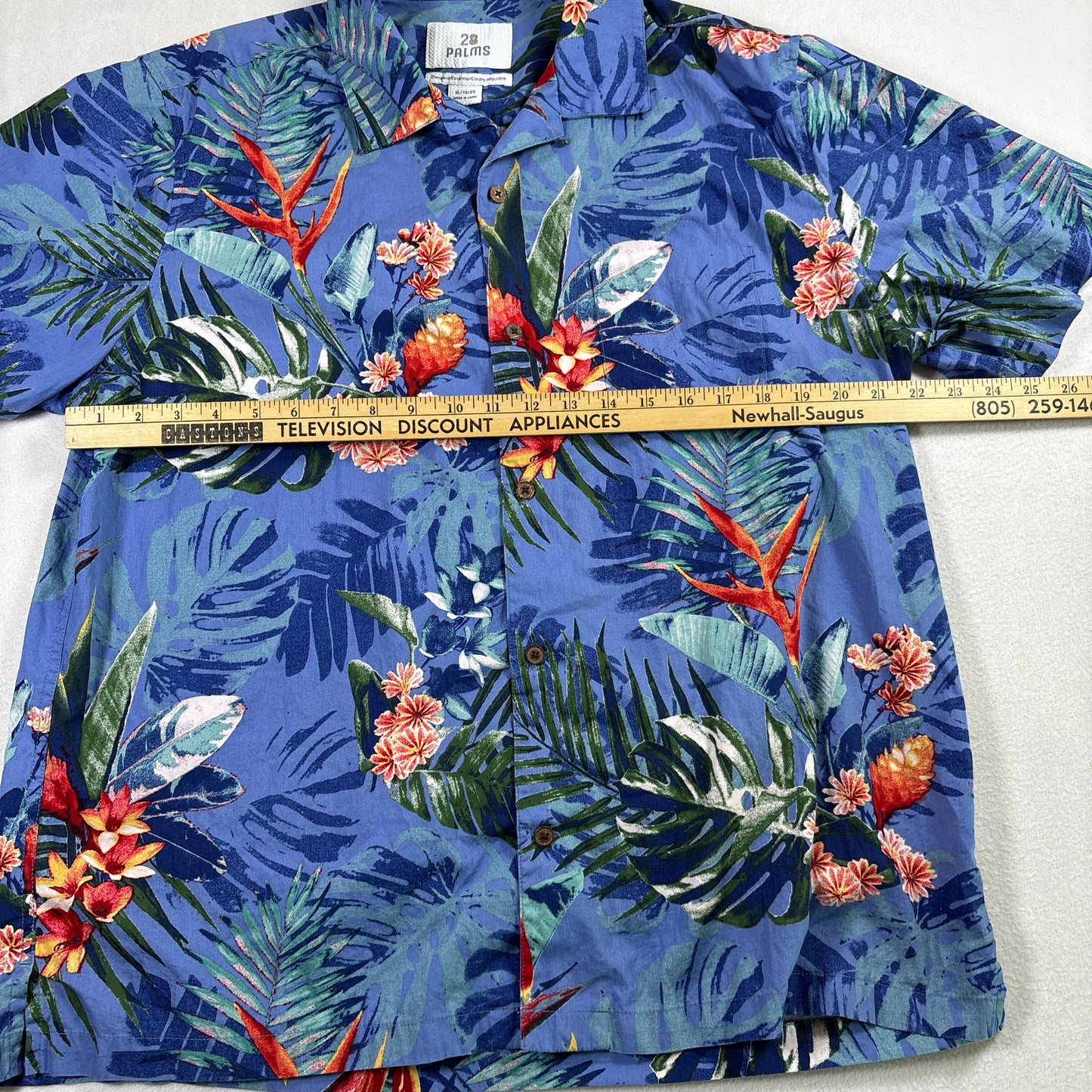 28 Palms Mens Hawaiian Shirt XL Blue Tropical Floral Aloha Button Up Vacation