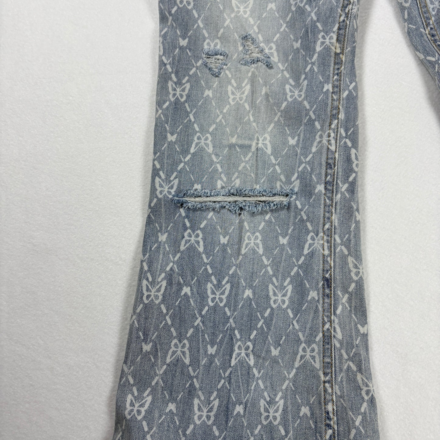 No Boundaries Jeans Womens 11 Blue Print Distressed Flare Leg Boho Y2K Denim