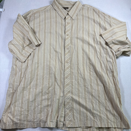 Knockout Mens Shirt 6XL Beige Striped Button Up Short Sleeve Big Tall Casual