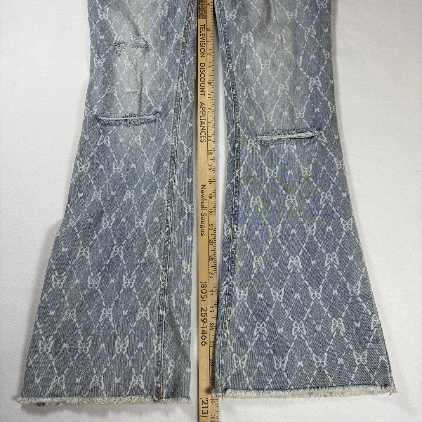 No Boundaries Jeans Womens 11 Blue Print Distressed Flare Leg Boho Y2K Denim