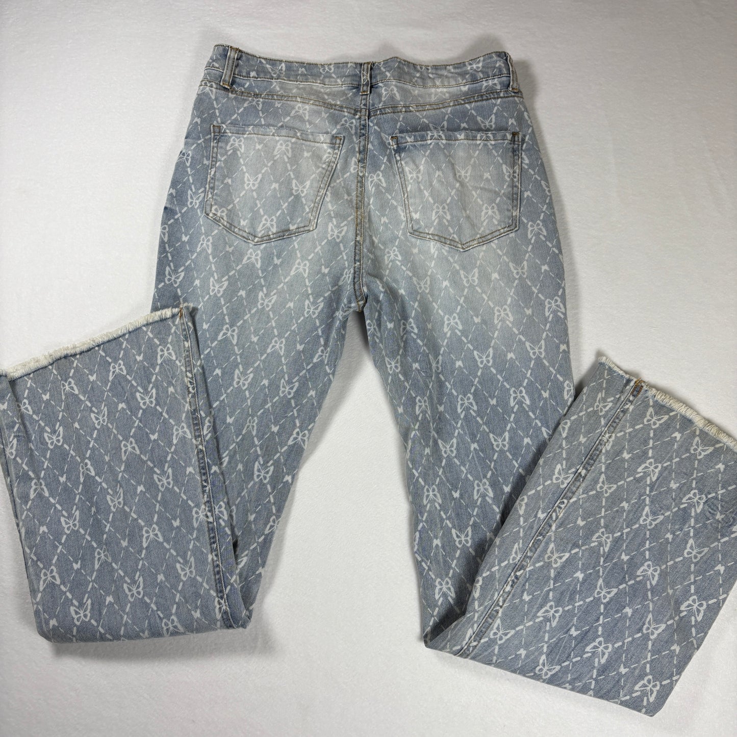 No Boundaries Jeans Womens 11 Blue Print Distressed Flare Leg Boho Y2K Denim