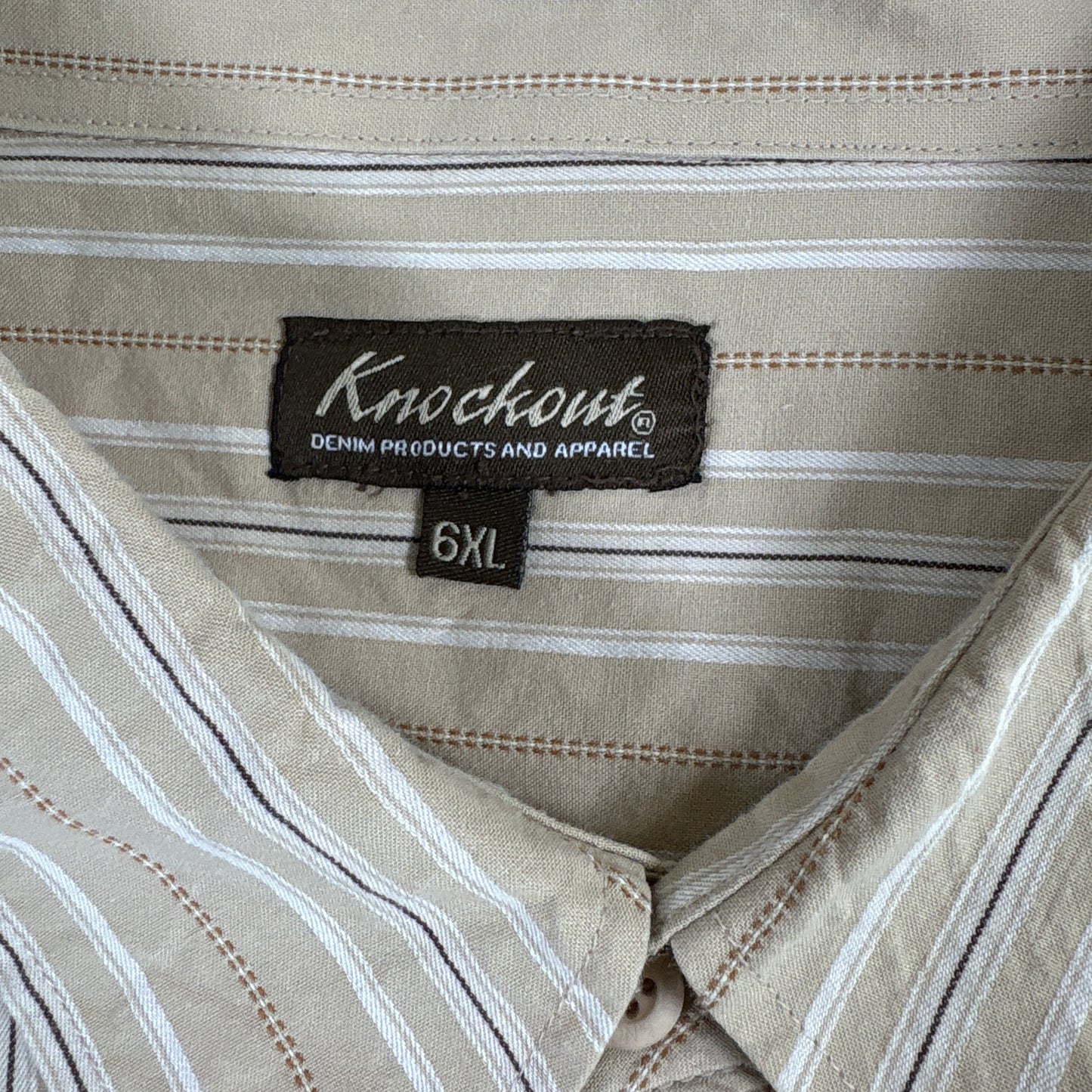 Knockout Mens Shirt 6XL Beige Striped Button Up Short Sleeve Big Tall Casual