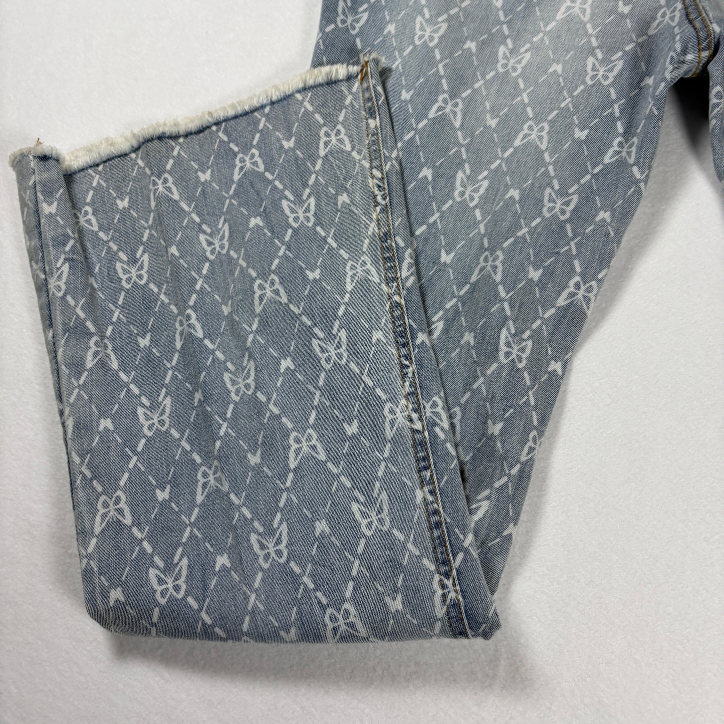 No Boundaries Jeans Womens 11 Blue Print Distressed Flare Leg Boho Y2K Denim