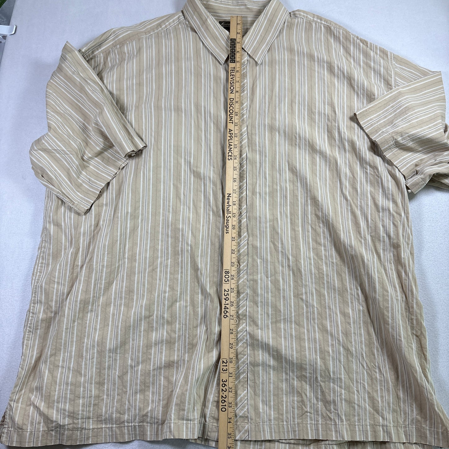 Knockout Mens Shirt 6XL Beige Striped Button Up Short Sleeve Big Tall Casual