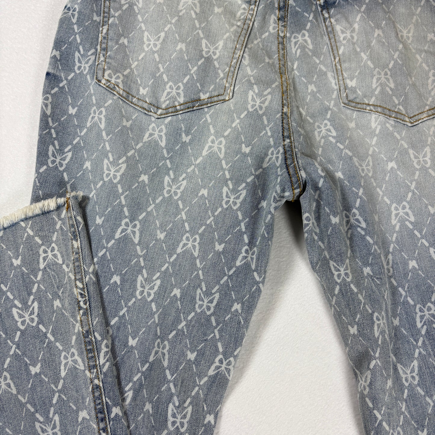 No Boundaries Jeans Womens 11 Blue Print Distressed Flare Leg Boho Y2K Denim