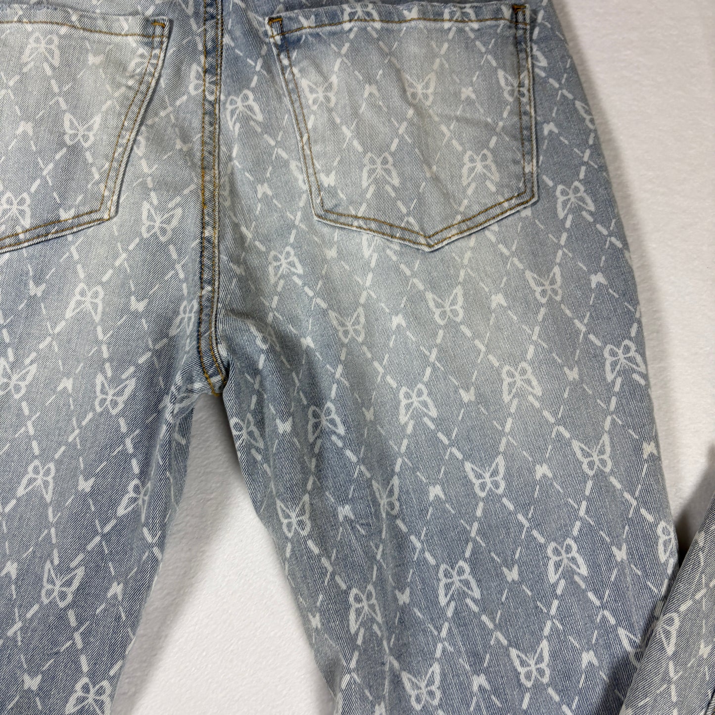 No Boundaries Jeans Womens 11 Blue Print Distressed Flare Leg Boho Y2K Denim