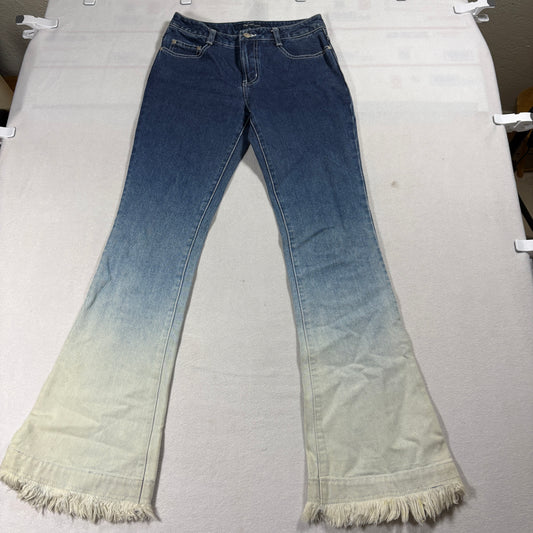 Ombre Flare Jeans Womens 27 Fringe Hem Y2K Retro Vintage Streetwear Grunge Denim