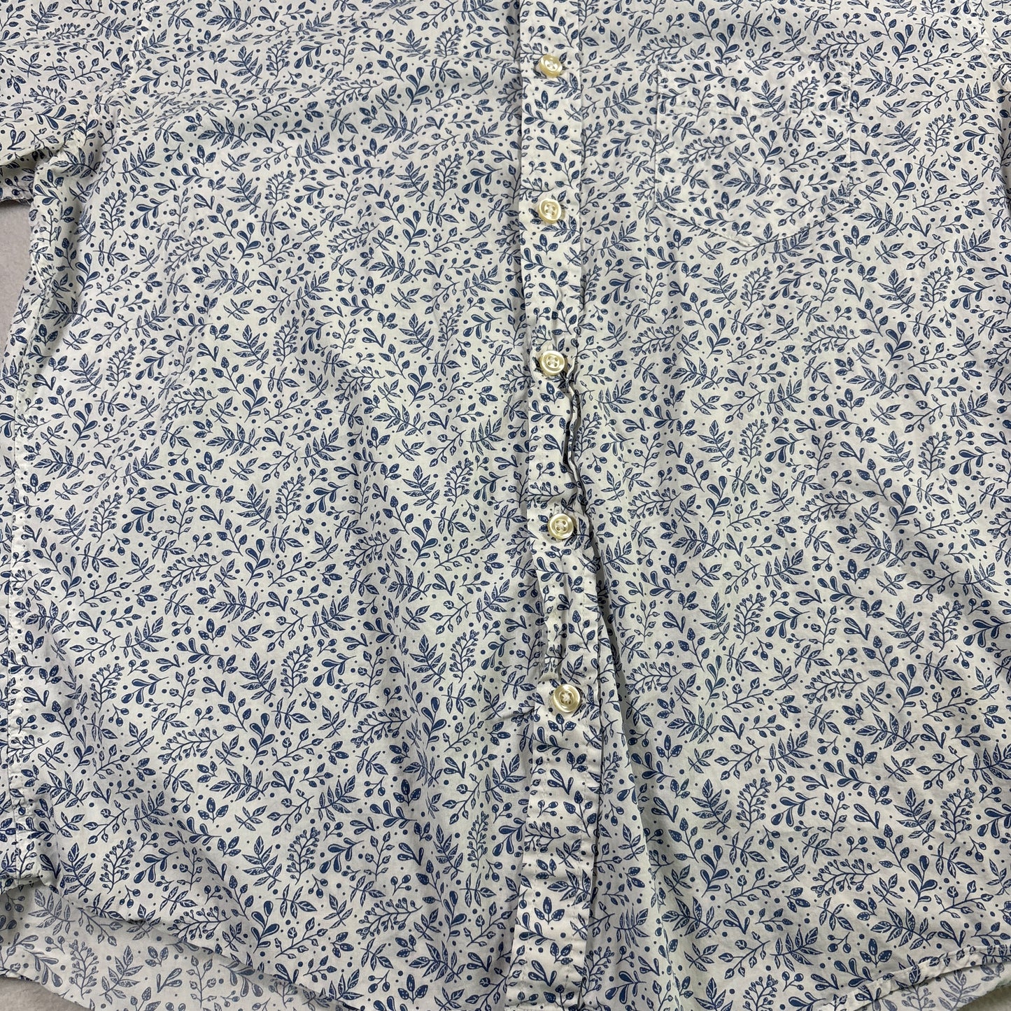 Kennington Mens Shirt L White Blue Floral Print Short Sleeve Button Up Casual