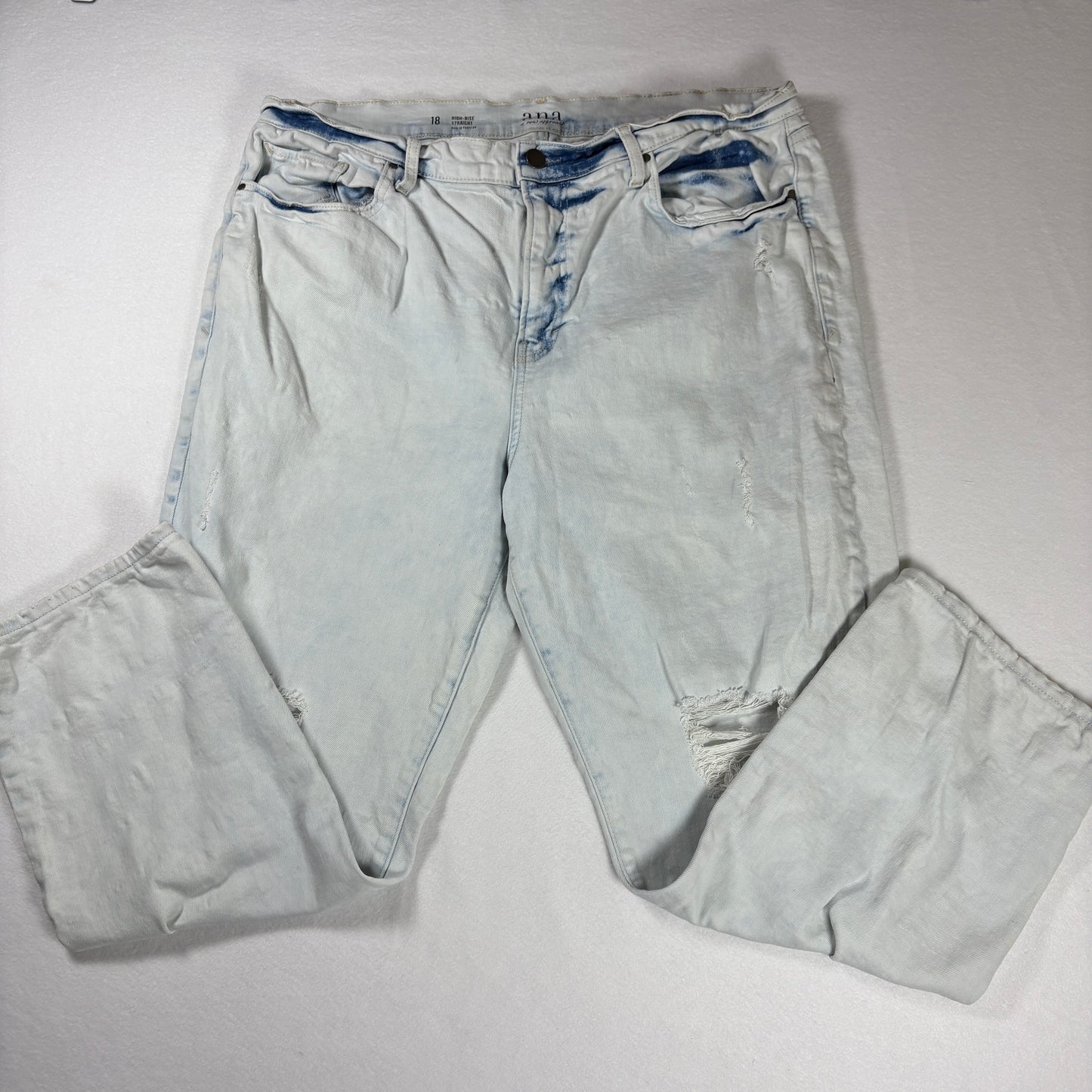 a.n.a Jeans Womens 18 High Rise Straight Distressed Ripped Light Wash Denim