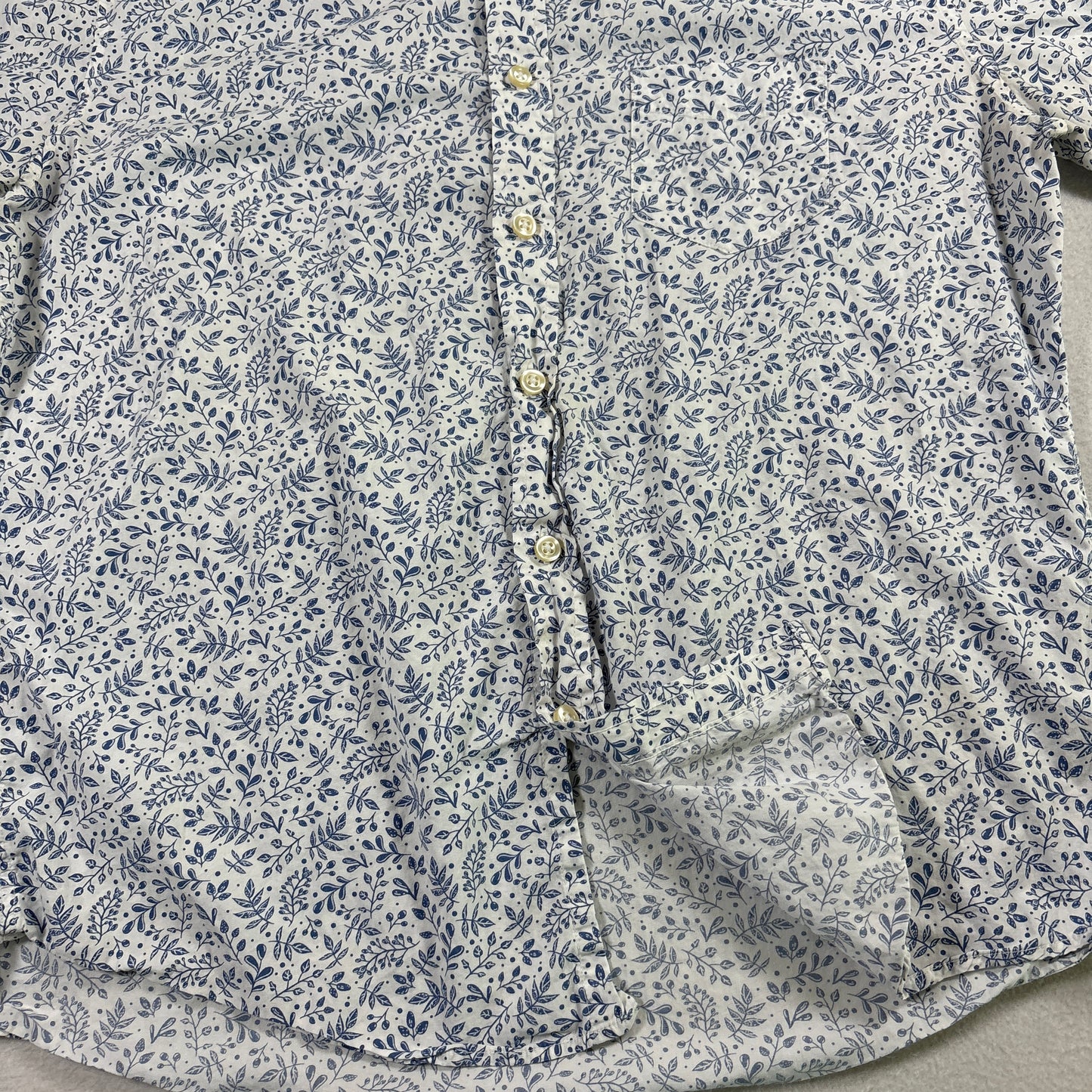 Kennington Mens Shirt L White Blue Floral Print Short Sleeve Button Up Casual