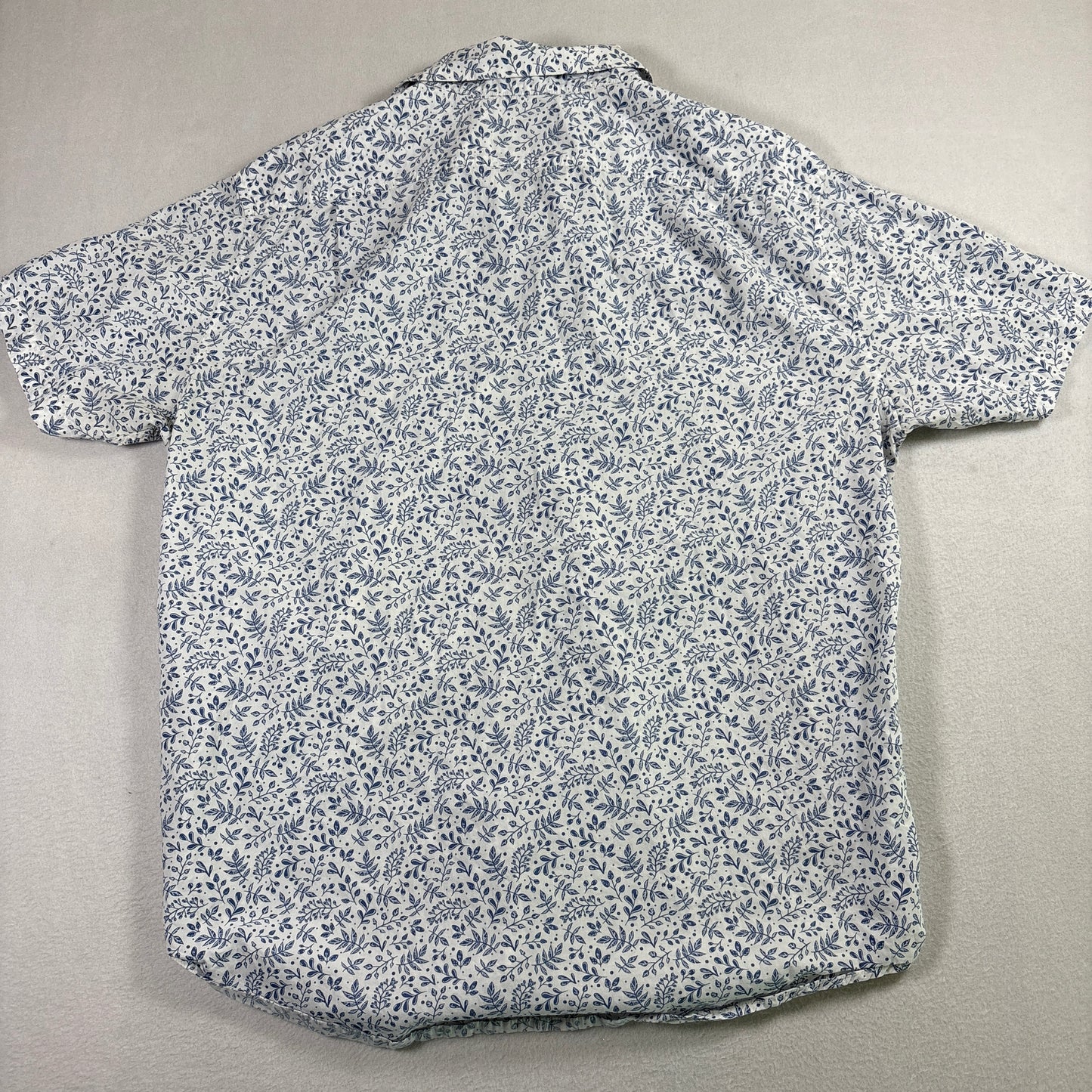 Kennington Mens Shirt L White Blue Floral Print Short Sleeve Button Up Casual