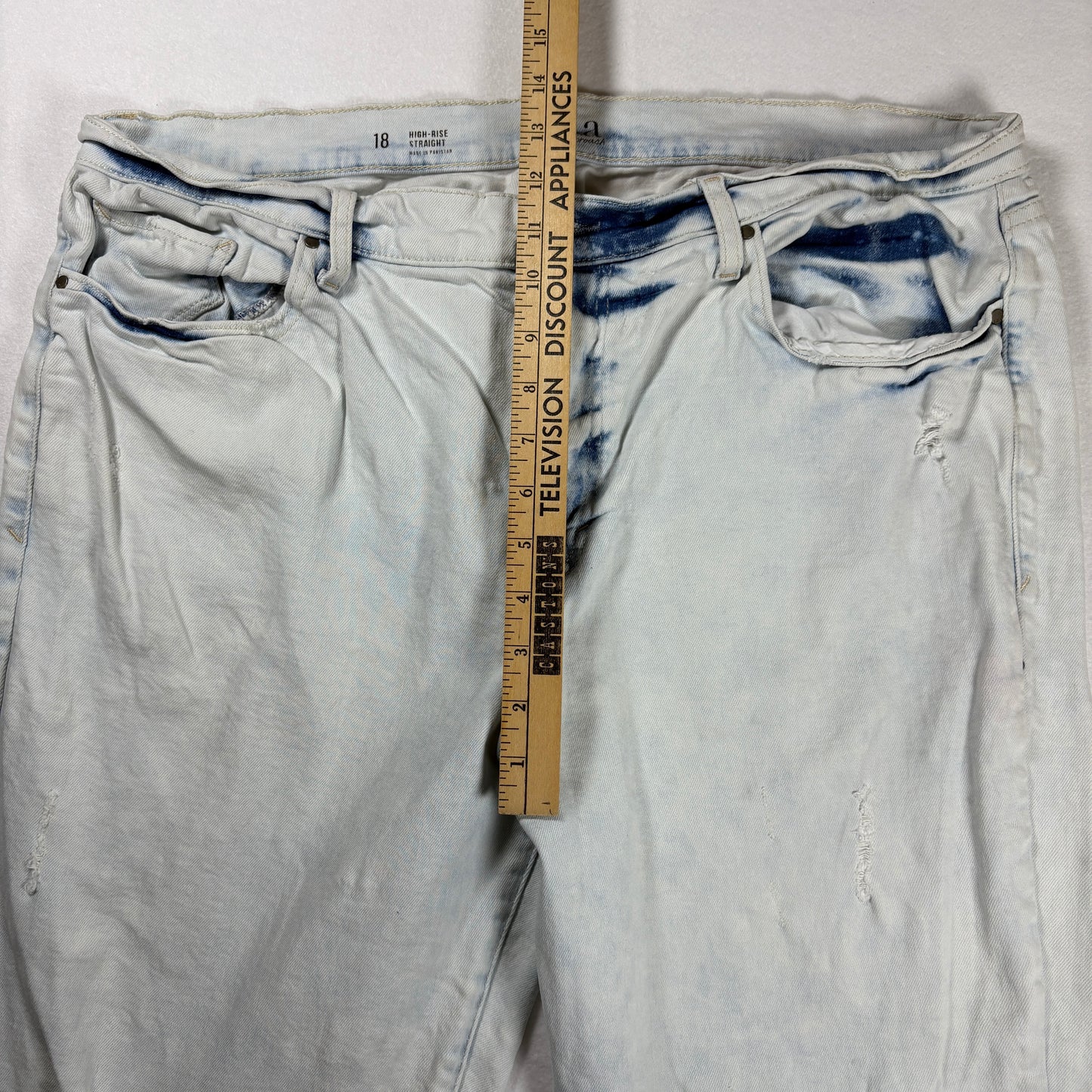 a.n.a Jeans Womens 18 High Rise Straight Distressed Ripped Light Wash Denim