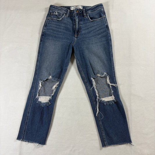 Distressed Mom Jeans High Rise Hollister W27 L25 Fits Like 26X23 Blue Y2K Denim