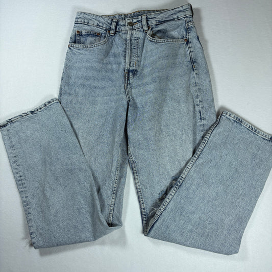 H&M Divided Jeans Womens 6 Light Wash High Rise Distressed Ripped Straight Leg