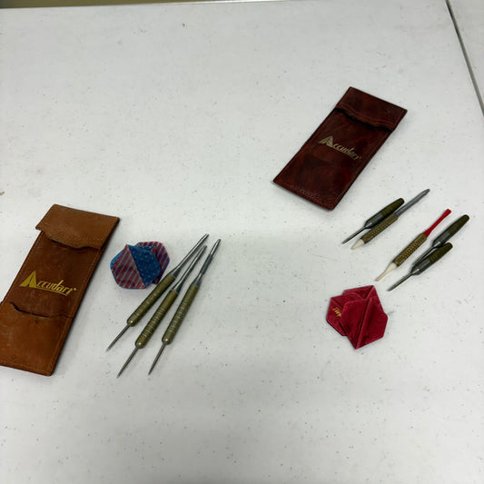 Accudart Steel Tip Darts Lot W/ Flights & Leather Cases Vintage Bar Game Set