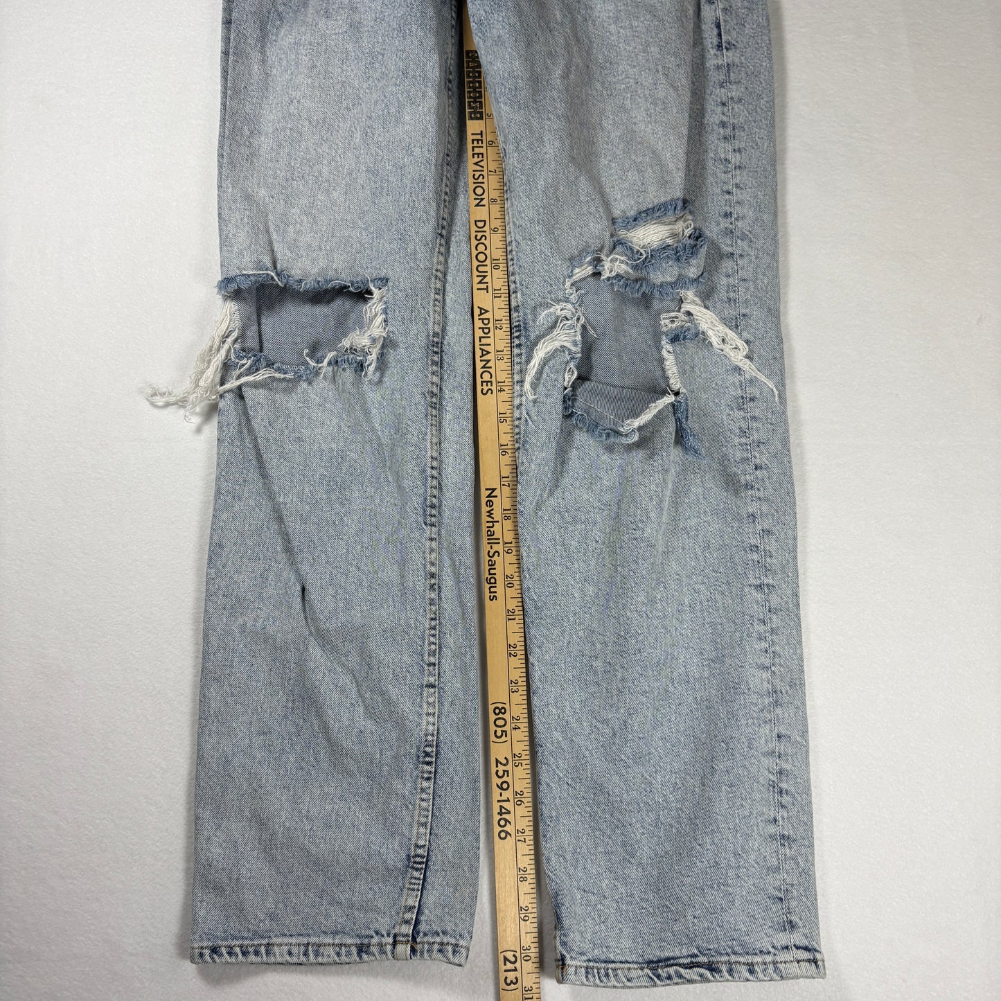H&M Divided Jeans Womens 6 Light Wash High Rise Distressed Ripped Straight Leg
