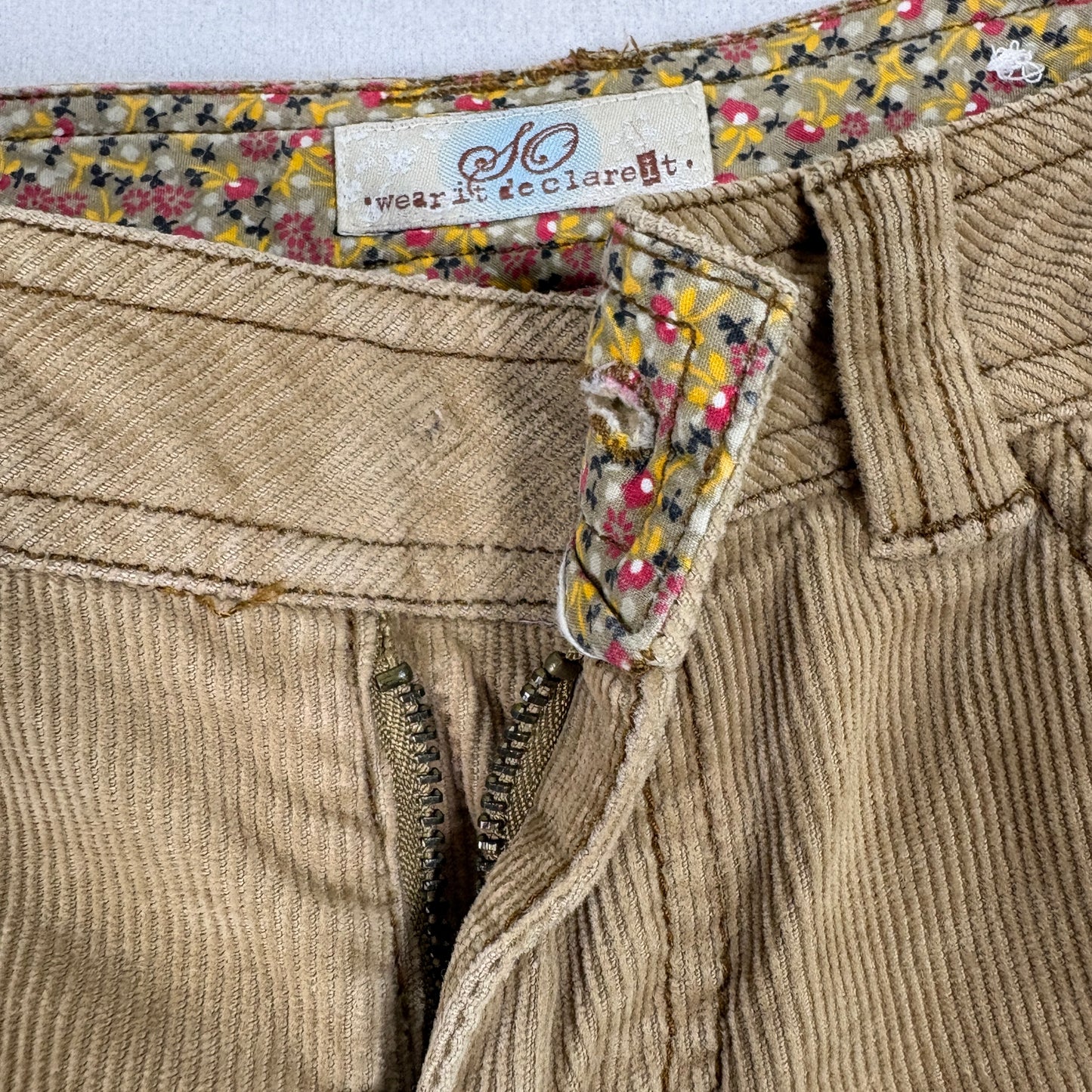 Wear It Declare It Womens Corduroy Pants Size 1 Tan Y2K 90s Grunge Flare DIY