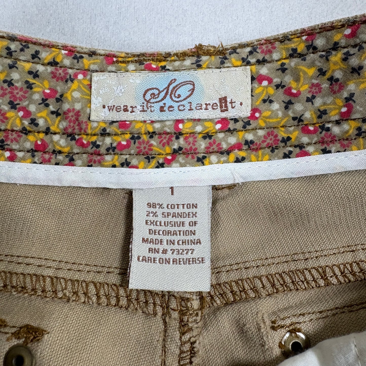 Wear It Declare It Womens Corduroy Pants Size 1 Tan Y2K 90s Grunge Flare DIY