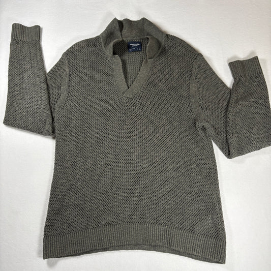 Abercrombie & Fitch Sweater Mens L Gray Knit Shawl Collar Pullover Casual