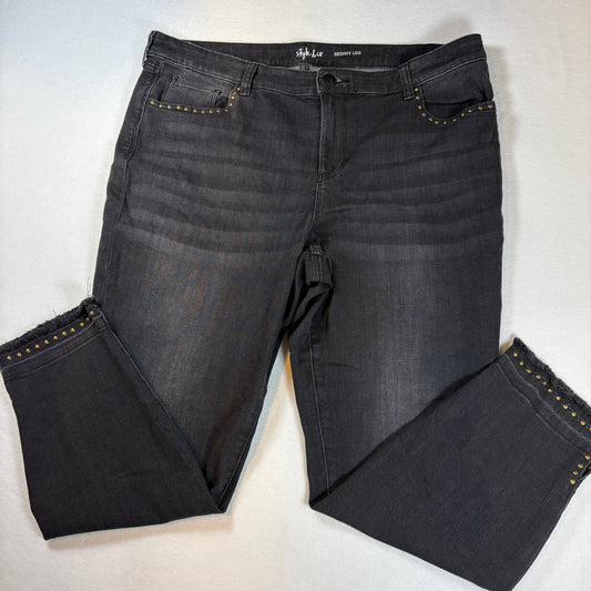 Style & Co Womens Jeans 16 Gray Skinny Leg Studded Trim Stretch Denim Pants