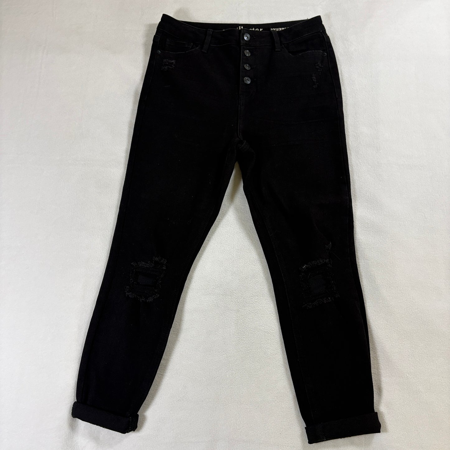 Y2K High Rise Skinny Distressed Button Fly Jeans Tag 11 Fits Like 30 X 24 Black