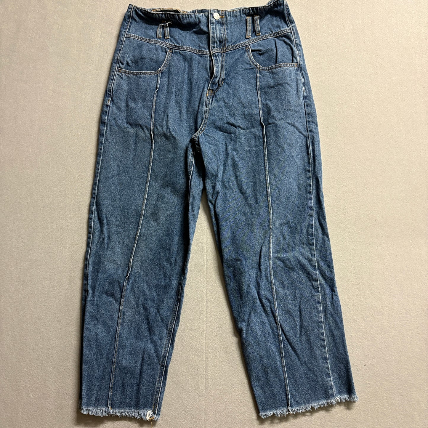 Premium Wide Leg Cropped Jeans Women’s Fits Like 31X24 Blue Raw Hem Denim Y2K