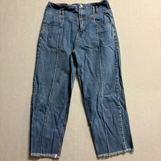 Premium Wide Leg Cropped Jeans Women’s Fits Like 31X24 Blue Raw Hem Denim Y2K
