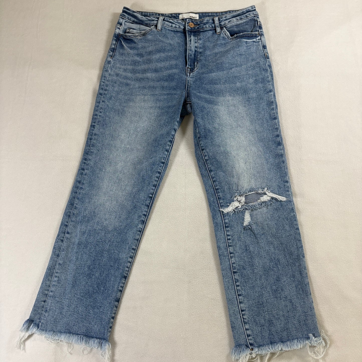 Distressed Straight Leg Raw Hem Jeans Vervet W31 Fits Like 32 X 26 Blue Y2K