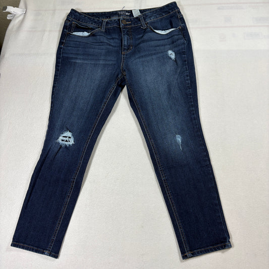 Distressed Skinny Jeans Womens 16 Petite Dark Wash Denim Y2K Grunge