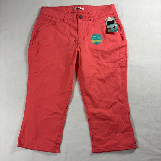 Riders By Lee Capri Pants Womens Size 12 Coral Red Stretch Mid Rise NWT Tag New!