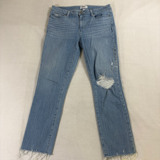 Paige Distressed Raw Hem Slim Straight Jeans 32 Fits Like 33 X 28 Blue Y2K