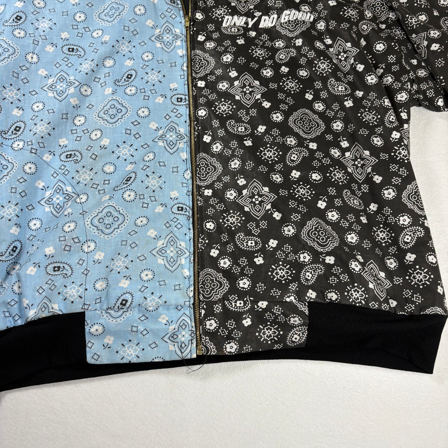 ONLY DO GOOD Jacket Men’s L Bandana Print Zip Up Bomber Blue Black Streetwear