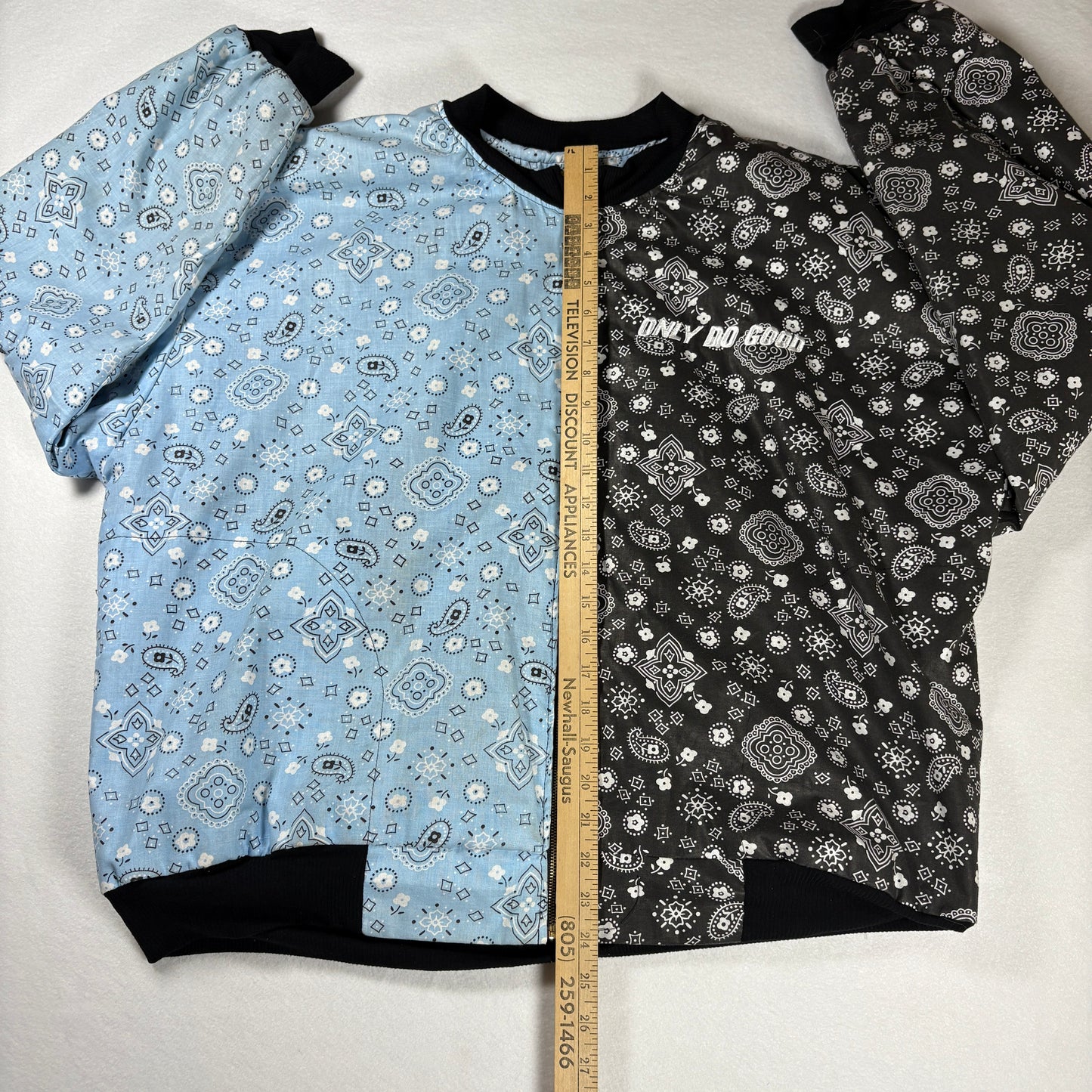 ONLY DO GOOD Jacket Men’s L Bandana Print Zip Up Bomber Blue Black Streetwear