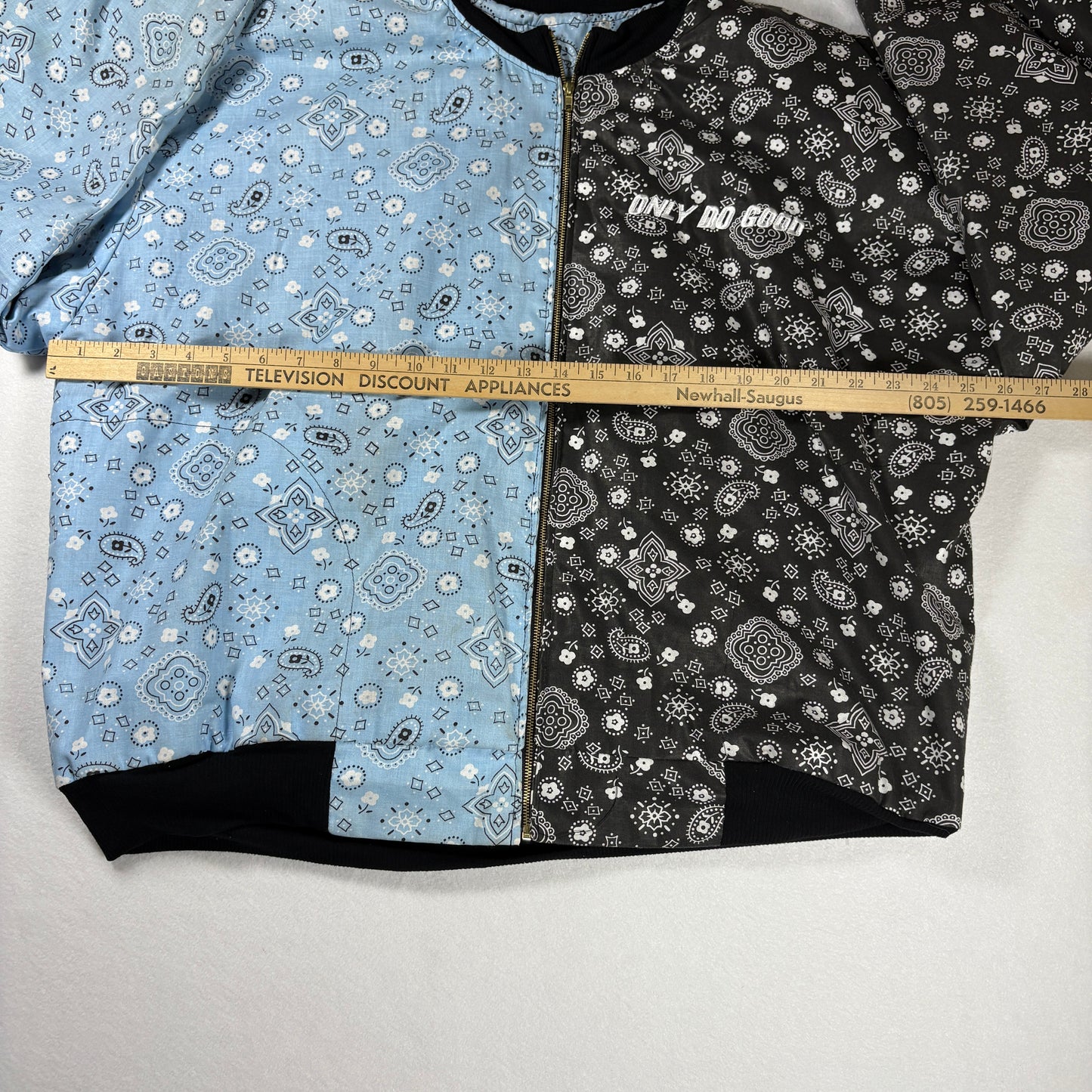 ONLY DO GOOD Jacket Men’s L Bandana Print Zip Up Bomber Blue Black Streetwear