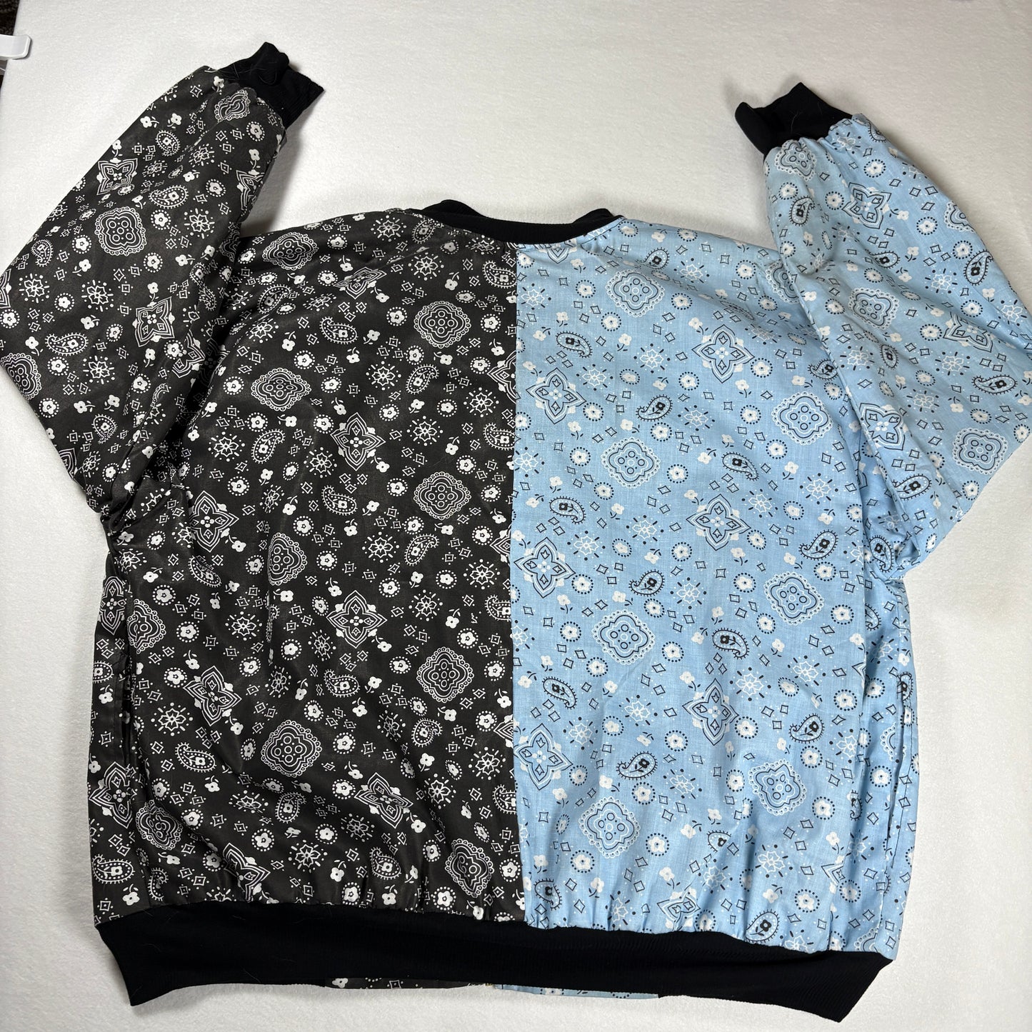 ONLY DO GOOD Jacket Men’s L Bandana Print Zip Up Bomber Blue Black Streetwear