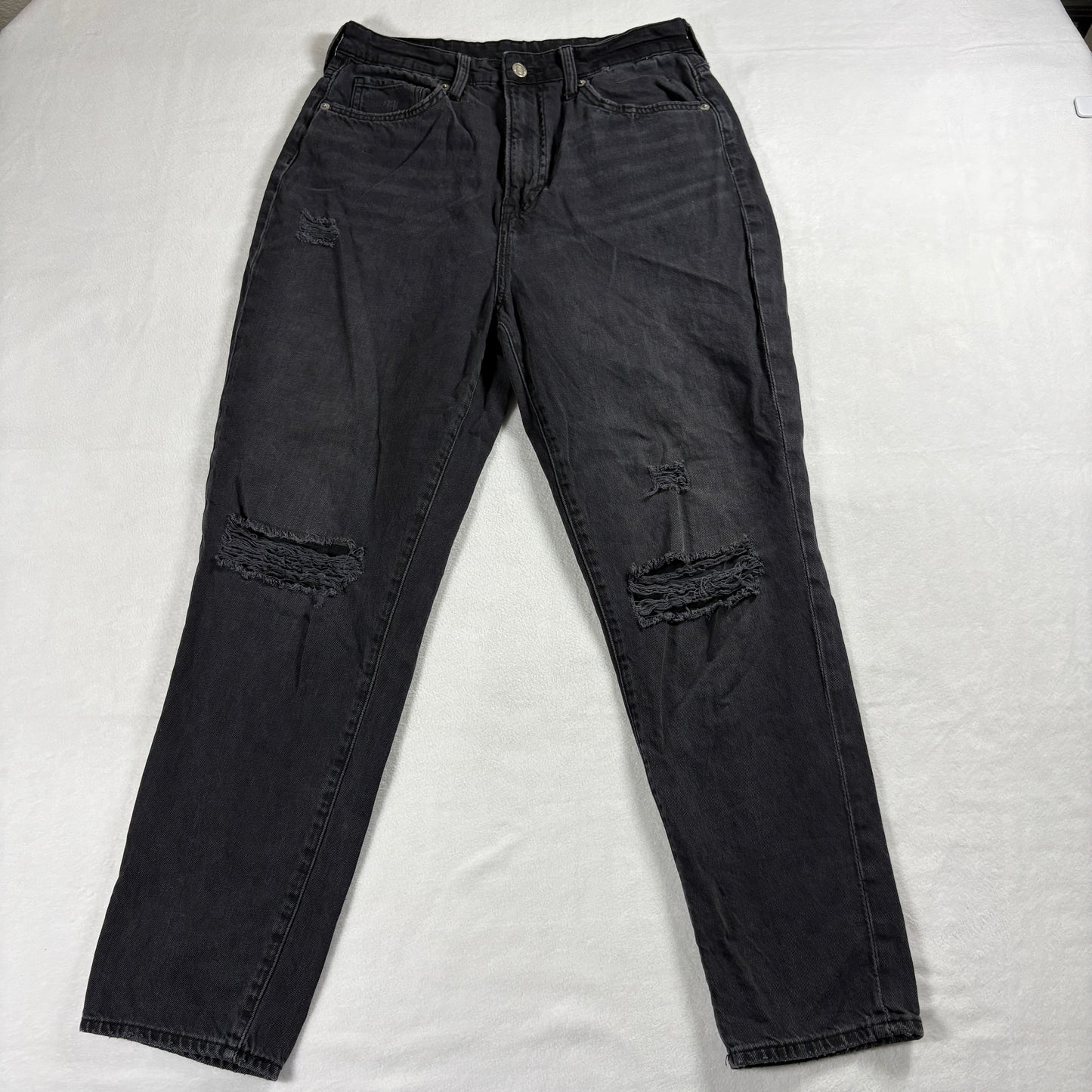 H&M Mom Jeans Womens Size 12 Black Distressed Ultra High Rise Denim Pants Grunge